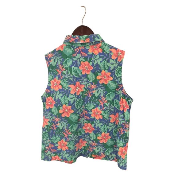 Vintage Tikal Trading Co Floral Sleeveless Button-Up Shirt M 100% Cotton Guatema - Picture 2 of 5